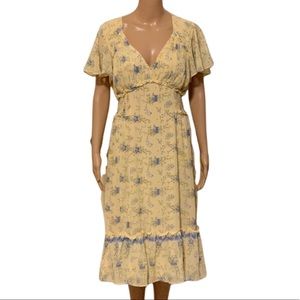 Yellow Floral Ruffle Midi Dress Size Large